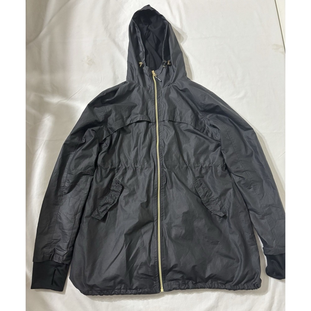 Mondetta Men's Sz L Black Hooded Anorak Jacket Cotton Nylon Full Zip Windbreaker